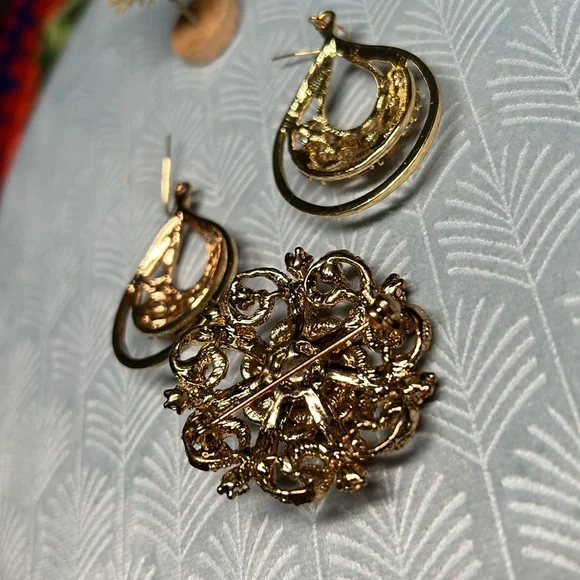 ✨Dazzling brown stone broach and earring set - Picture 6 of 13